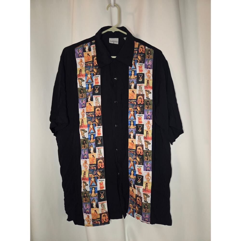 VTG 90s Playboy Magazine Cover Rayon Shirt Cover Girls Bowling Centerfold RARE